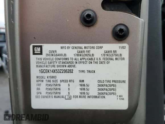 2003 Chevrolet Silverado 1500 with VIN 1GCEK14X53Z206282, listed as a Copart auction lot 82388915 with 136,545 mi miles and Salvage title. Bid and sale history available at DreamBid. Image 12.