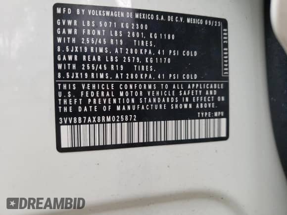 2024 Volkswagen Tiguan SE R-Line Black с VIN 3VV8B7AX8RM025872, выставлен на аукционе Copart как лот 64282855 с пробегом 16 071 миль миль и Списание • Salvage title. История ставок и продаж доступна на DreamBid. Изображение 13.