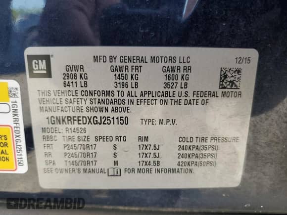 2016 Chevrolet Traverse LS z VIN 1GNKRFEDXGJ251150, wystawiony jako Copart lot #68369305 z przebiegiem Nie podano mil oraz Szkoda całkowita • Salvage title. Historia ofert i sprzedaży dostępna na DreamBid. Obrazek 13.