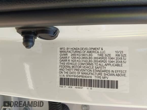 2023 Honda Passport EX-L с VIN 5FNYF8H54PB040416, выставлен на аукционе IAAI как лот 42438167 с пробегом 22 977 миль миль и . История ставок и продаж доступна на DreamBid. Изображение 9.
