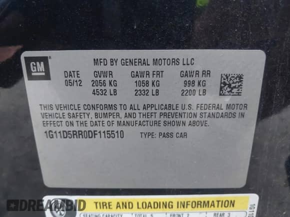 2013 Chevrolet Malibu Eco с VIN 1G11D5RR0DF115510, выставлен на аукционе IAAI как лот 42603699 с пробегом 217 705 миль миль и . История ставок и продаж доступна на DreamBid. Изображение 9.