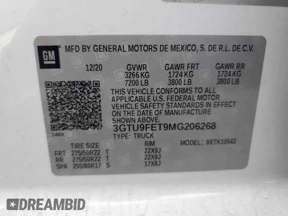 2021 GMC Sierra 1500 Denali с VIN 3GTU9FET9MG206268, выставлен на аукционе Copart как лот 86862215 с пробегом 35 036 миль миль и Списание • Salvage title. История ставок и продаж доступна на DreamBid. Изображение 13.