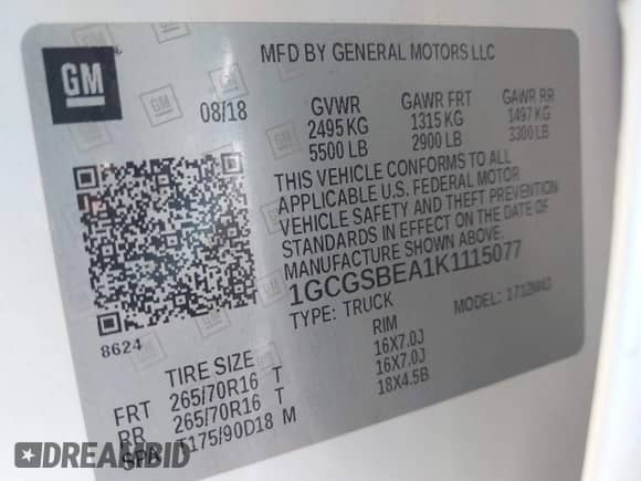 2019 Chevrolet Colorado 2WD Work Truck с VIN 1GCGSBEA1K1115077, выставлен на аукционе IAAI как лот 41653601 с пробегом 92 537 миль миль и . История ставок и продаж доступна на DreamBid. Изображение 9.