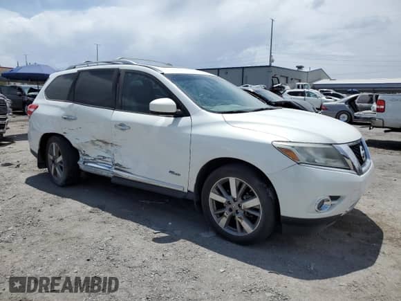 2014 Nissan Pathfinder Platinum Hybrid with VIN 5N1CR2MN2EC635484, listed as a Copart auction lot 59542485 with 163,462 mi miles and Salvage title. Bid and sale history available at DreamBid. Image 4.