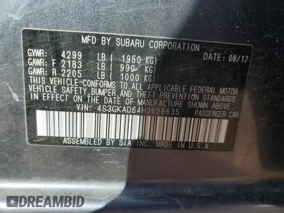 2017 Subaru Impreza Premium with VIN 4S3GKAD64H3628635, listed as a Copart auction lot 84778225 with 81,735 mi miles and Salvage title. Bid and sale history available at DreamBid. Image 12.