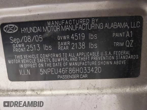 2006 Hyundai Sonata GLS z VIN 5NPEU46F86H033420, wystawiony jako IAAI lot #41413883 z przebiegiem 149 906 mil mil oraz . Historia ofert i sprzedaży dostępna na DreamBid. Obrazek 9.