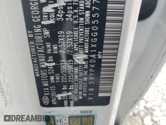 2016 Kia Sorento SXL с VIN 5XYPKDA1XGG055776, выставлен на аукционе Copart как лот 55572655 с пробегом 81 342 миль миль и Списание • Salvage title. История ставок и продаж доступна на DreamBid. Изображение 13.