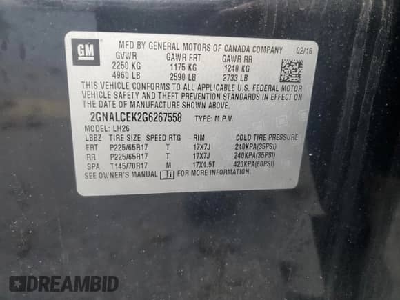 2016 Chevrolet Equinox LT z VIN 2GNALCEK2G6267558, wystawiony jako Copart lot #84805045 z przebiegiem 139 663 mil mil oraz Czysty tytuł • Clean title. Historia ofert i sprzedaży dostępna na DreamBid. Obrazek 13.