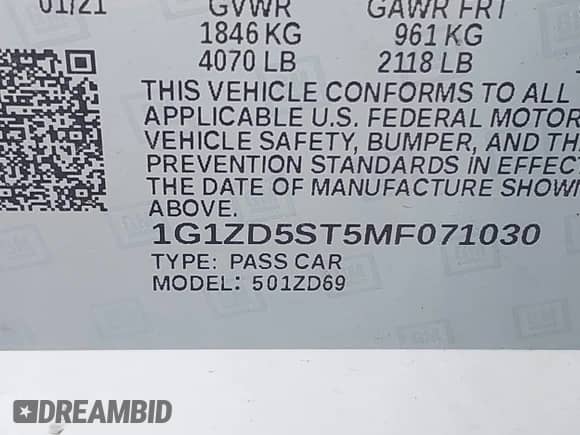 2021 Chevrolet Malibu LT z VIN 1G1ZD5ST5MF071030, wystawiony jako IAAI lot #42888801 z przebiegiem 91 506 mil mil oraz . Historia ofert i sprzedaży dostępna na DreamBid. Obrazek 9.