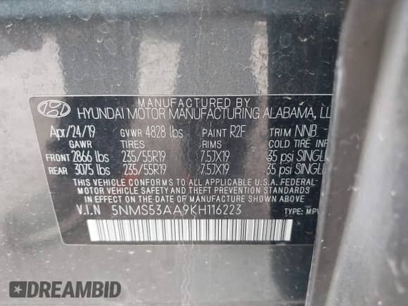 2019 Hyundai Santa Fe Ultimate с VIN 5NMS53AA9KH116223, выставлен на аукционе IAAI как лот 42265692 с пробегом 17 067 миль миль и . История ставок и продаж доступна на DreamBid. Изображение 9.