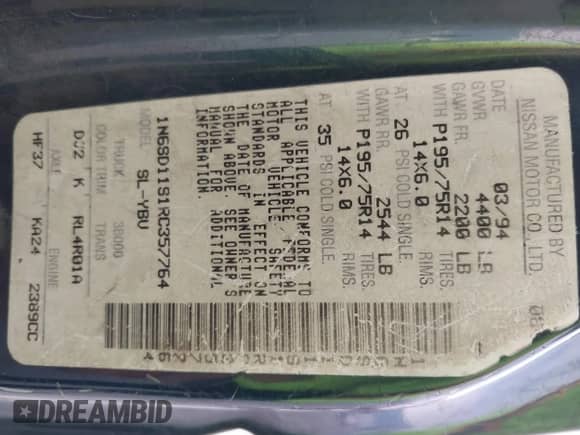 1994 Nissan Frontier z VIN 1N6SD11S1RC357764, wystawiony jako IAAI lot #43051089 z przebiegiem 271 286 mil mil oraz . Historia ofert i sprzedaży dostępna na DreamBid. Obrazek 9.