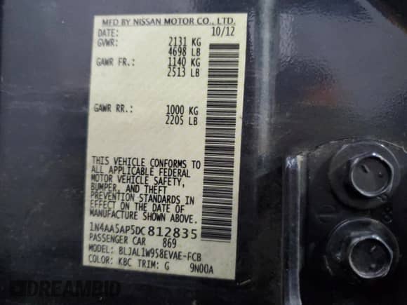 2013 Nissan Maxima SV с VIN 1N4AA5AP5DC812835, выставлен на аукционе Copart как лот 64928195 с пробегом 114 150 миль миль и Списание • Salvage title. История ставок и продаж доступна на DreamBid. Изображение 12.