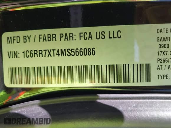 2021 Ram 1500 SSV с VIN 1C6RR7XT4MS566086, выставлен на аукционе IAAI как лот 43070476 с пробегом 41 820 миль миль и . История ставок и продаж доступна на DreamBid. Изображение 9.