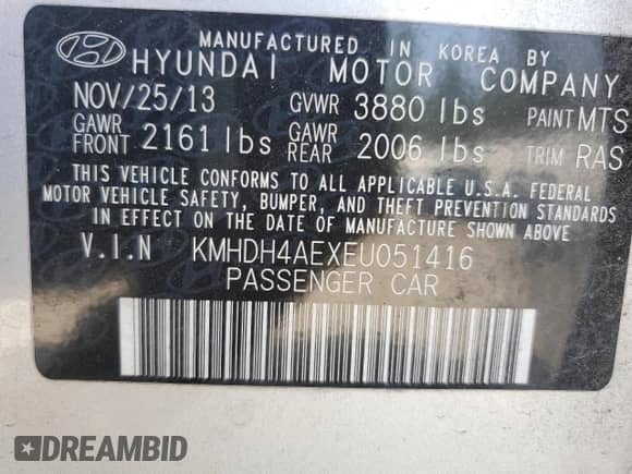 2014 Hyundai Elantra Limited with VIN KMHDH4AEXEU051416, listed as a Copart auction lot 82107055 with 77,749 mi miles and Salvage title. Bid and sale history available at DreamBid. Image 12.