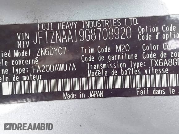 2016 Scion FR-S with VIN JF1ZNAA19G8708920, listed as a IAAI auction lot 43271829 with Not provided miles and . Bid and sale history available at DreamBid. Image 9.