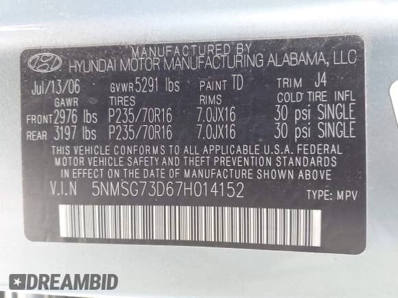 2007 Hyundai Santa Fe GLS с VIN 5NMSG73D67H014152, выставлен на аукционе IAAI как лот 43549665 с пробегом 191 297 миль миль и . История ставок и продаж доступна на DreamBid. Изображение 9.