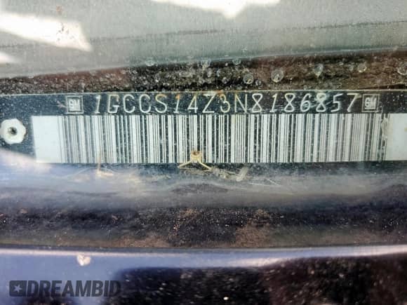 1992 Chevrolet S-10 with VIN 1GCCS14Z3N8186857, listed as a Copart auction lot 81868155 with 146,139 mi miles and Salvage title. Bid and sale history available at DreamBid. Image 12.