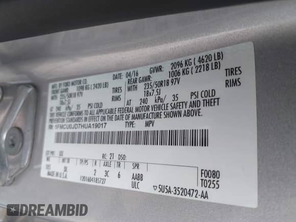 2017 Ford Escape Titanium с VIN 1FMCU0JD7HUA19017, выставлен на аукционе IAAI как лот 42924966 с пробегом 160 432 миль миль и . История ставок и продаж доступна на DreamBid. Изображение 9.