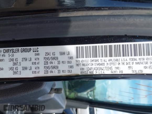 2010 Dodge Nitro Heat with VIN 1D4PU4GK6AW172245, listed as a IAAI auction lot 42267771 with 192,072 mi miles and . Bid and sale history available at DreamBid. Image 9.