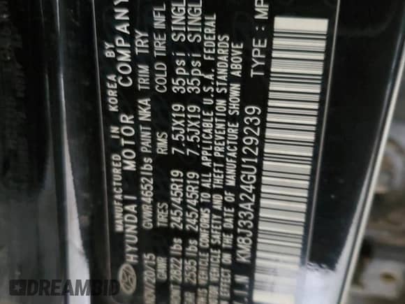 2016 Hyundai Tucson Sport with VIN KM8J33A24GU129239, listed as a Copart auction lot 68164685 with 143,836 mi miles and Salvage title. Bid and sale history available at DreamBid. Image 13.