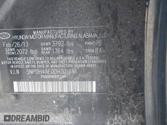 2013 Hyundai Elantra GLS z VIN 5NPDH4AE0DH301646, wystawiony jako IAAI lot #43439483 z przebiegiem 99 933 mil mil oraz . Historia ofert i sprzedaży dostępna na DreamBid. Obrazek 9.
