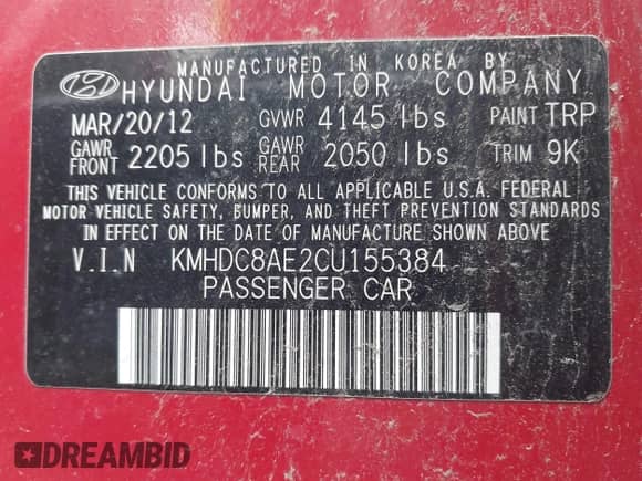 2012 Hyundai Elantra SE z VIN KMHDC8AE2CU155384, wystawiony jako IAAI lot #42290499 z przebiegiem Nie podano mil oraz . Historia ofert i sprzedaży dostępna na DreamBid. Obrazek 9.