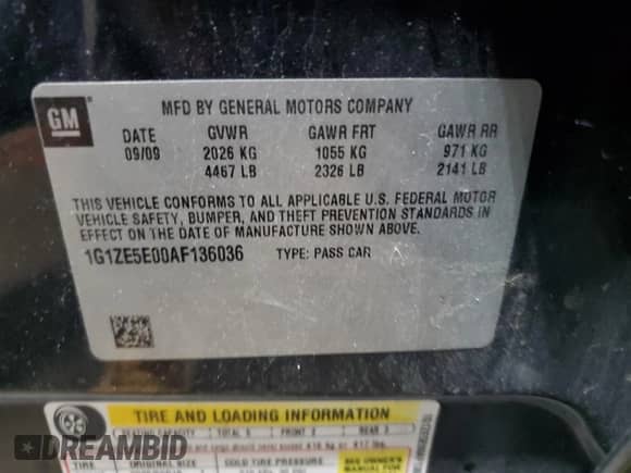 2010 Chevrolet Malibu LTZ with VIN 1G1ZE5E00AF136036, listed as a Copart auction lot 65701985 with 227,332 mi miles and Salvage title. Bid and sale history available at DreamBid. Image 12.