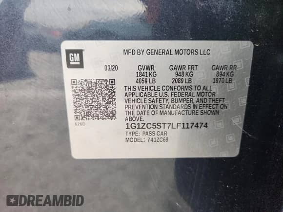 2020 Chevrolet Malibu LS with VIN 1G1ZC5ST7LF117474, listed as a Copart auction lot 86092625 with 136,685 mi miles and Clean title. Bid and sale history available at DreamBid. Image 12.