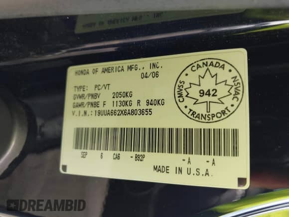 2006 Acura TL z VIN 19UUA662X6A803655, wystawiony jako IAAI lot #43400493 z przebiegiem 178 221 mil mil oraz . Historia ofert i sprzedaży dostępna na DreamBid. Obrazek 9.