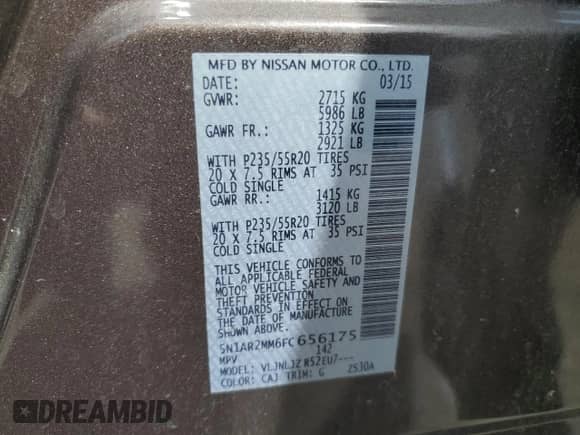 2015 Nissan Pathfinder SL с VIN 5N1AR2MM6FC656175, выставлен на аукционе Copart как лот 70253965 с пробегом 102 659 миль миль и Списание • Salvage title. История ставок и продаж доступна на DreamBid. Изображение 12.