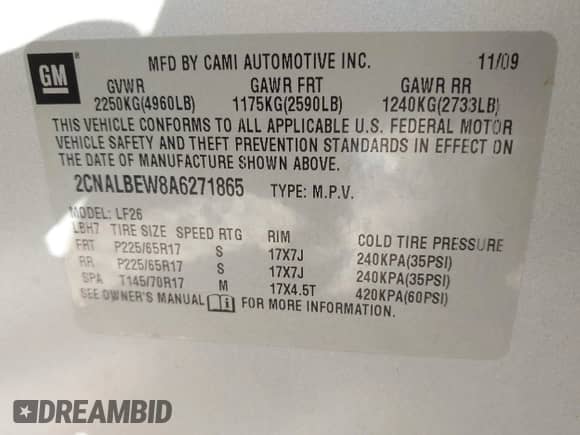 2010 Chevrolet Equinox LS с VIN 2CNALBEW8A6271865, выставлен на аукционе IAAI как лот 43113668 с пробегом 123 874 миль миль и . История ставок и продаж доступна на DreamBid. Изображение 9.
