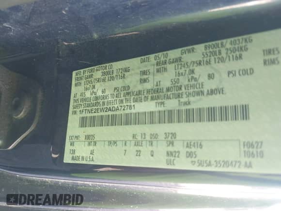 2010 Ford Econoline Cargo Commercial с VIN 1FTNE2EW2ADA72781, выставлен на аукционе IAAI как лот 42915643 с пробегом 120 606 миль миль и . История ставок и продаж доступна на DreamBid. Изображение 9.