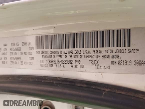2015 Ram 1500 Outdoorsman with VIN 1C6RR6LT5FS623382, listed as a IAAI auction lot 42159524 with 161,074 mi miles and . Bid and sale history available at DreamBid. Image 9.