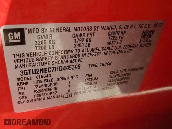 2017 GMC Sierra 1500 SLT z VIN 3GTU2NEC7HG445399, wystawiony jako Copart lot #82522145 z przebiegiem 110 768 mil mil oraz Szkoda całkowita • Salvage title. Historia ofert i sprzedaży dostępna na DreamBid. Obrazek 13.