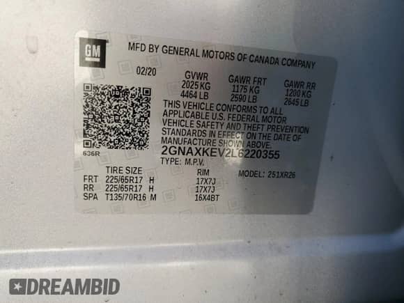 2020 Chevrolet Equinox LT z VIN 2GNAXKEV2L6220355, wystawiony jako Copart lot #82084485 z przebiegiem 80 539 mil mil oraz Szkoda całkowita • Salvage title. Historia ofert i sprzedaży dostępna na DreamBid. Obrazek 14.