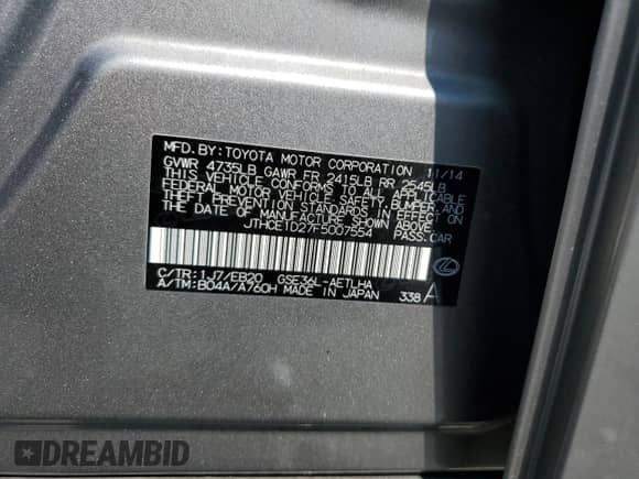 2015 Lexus IS 350 with VIN JTHCE1D27F5007554, listed as a Copart auction lot 71860875 with 98,538 mi miles and Salvage title. Bid and sale history available at DreamBid. Image 13.