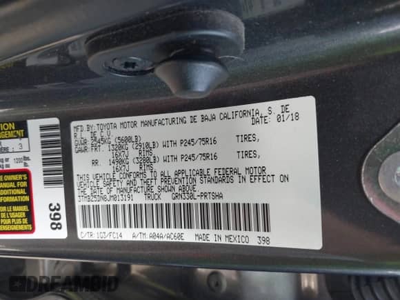 2018 Toyota Tacoma SR5 z VIN 3TMBZ5DN8JM013191, wystawiony jako IAAI lot #42555761 z przebiegiem 34 542 mil mil oraz . Historia ofert i sprzedaży dostępna na DreamBid. Obrazek 9.