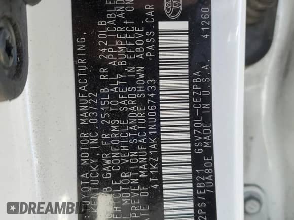 2022 Toyota Camry TRD with VIN 4T1KZ1AK1NU067433, listed as a Copart auction lot 84234165 with 29,823 mi miles and Salvage title. Bid and sale history available at DreamBid. Image 12.