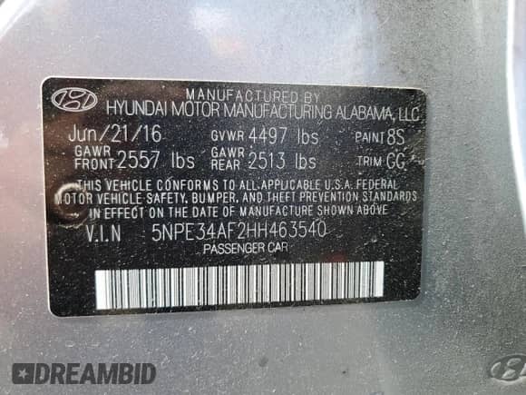 2017 Hyundai Sonata Sport с VIN 5NPE34AF2HH463540, выставлен на аукционе Copart как лот 86589615 с пробегом 175 434 миль миль и Списание • Salvage title. История ставок и продаж доступна на DreamBid. Изображение 12.