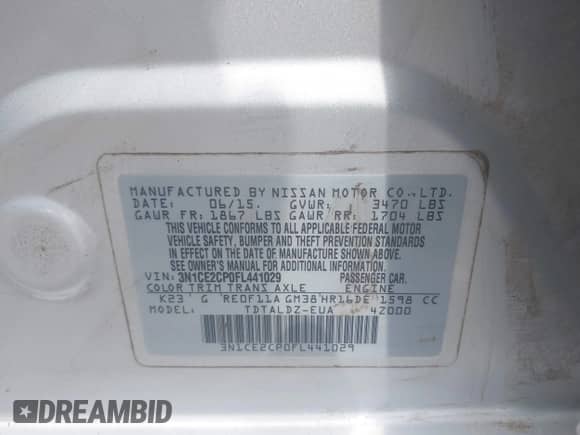 2015 Nissan Note S с VIN 3N1CE2CP0FL441029, выставлен на аукционе IAAI как лот 42438913 с пробегом 141 185 миль миль и . История ставок и продаж доступна на DreamBid. Изображение 9.