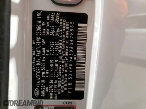 2018 Kia Sorento SX z VIN 5XYPKDA59JG428865, wystawiony jako Copart lot #81065545 z przebiegiem 85 434 mil mil oraz Szkoda całkowita • Salvage title. Historia ofert i sprzedaży dostępna na DreamBid. Obrazek 13.