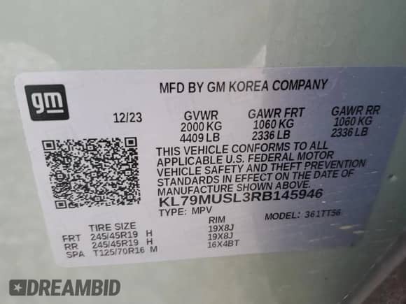 2024 Chevrolet TrailBlazer RS с VIN KL79MUSL3RB145946, выставлен на аукционе Copart как лот 70941765 с пробегом 16 034 миль миль и Списание • Salvage title. История ставок и продаж доступна на DreamBid. Изображение 13.