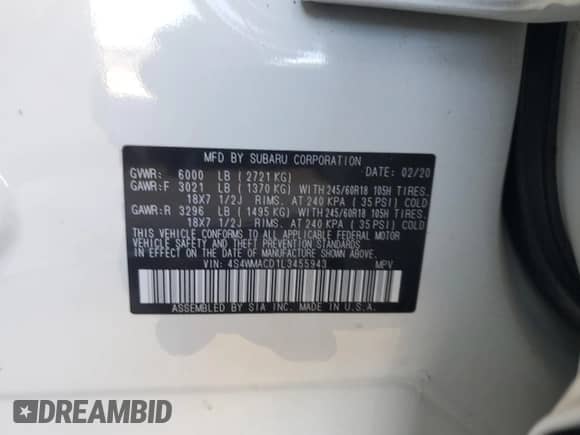 2020 Subaru Ascent Premium с VIN 4S4WMACD1L3455943, выставлен на аукционе Copart как лот 82532925 с пробегом 64 973 миль миль и Списание • Salvage title. История ставок и продаж доступна на DreamBid. Изображение 12.