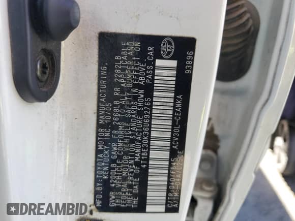 2006 Toyota Camry STD с VIN 4T1BE30K36U692765, выставлен на аукционе Copart как лот 84762175 с пробегом 174 804 миль миль и Чистый • Clean title. История ставок и продаж доступна на DreamBid. Изображение 12.