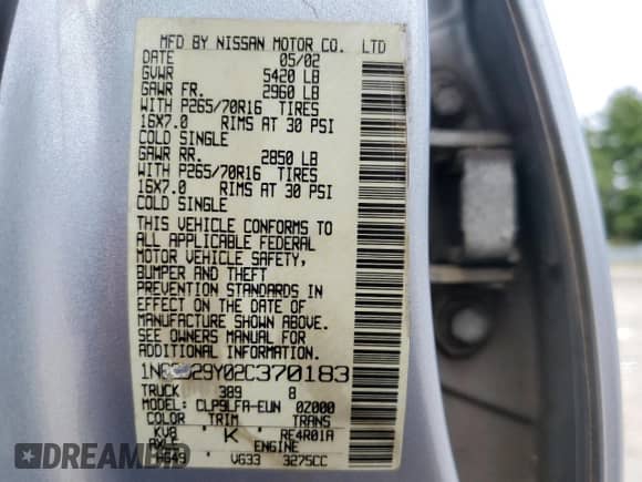 2002 Nissan Frontier XE with VIN 1N6ED29Y02C370183, listed as a Copart auction lot 70297605 with 148,138 mi miles and Clean title. Bid and sale history available at DreamBid. Image 12.