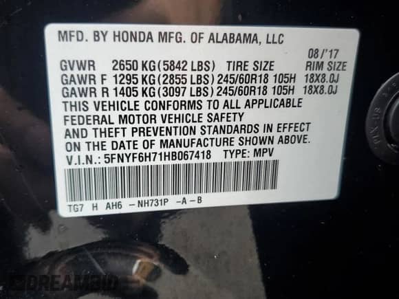 2017 Honda Pilot EX-L z VIN 5FNYF6H71HB067418, wystawiony jako Copart lot #81697595 z przebiegiem 130 461 mil mil oraz Szkoda całkowita • Salvage title. Historia ofert i sprzedaży dostępna na DreamBid. Obrazek 13.
