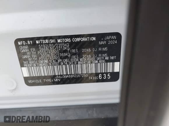 2024 Mitsubishi Outlander SEL with VIN JA4J3WA88RZ057293, listed as a IAAI auction lot 42035645 with 14,470 mi miles and . Bid and sale history available at DreamBid. Image 9.