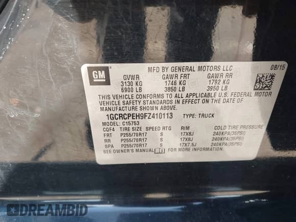 2015 Chevrolet Silverado 1500 Work Truck с VIN 1GCRCPEH9FZ410113, выставлен на аукционе IAAI как лот 42882926 с пробегом 171 038 миль миль и . История ставок и продаж доступна на DreamBid. Изображение 9.