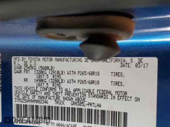 2017 Toyota Tacoma Limited with VIN 3TMGZ5AN9HM082346, listed as a Copart auction lot 62238905 with 118,319 mi miles and Salvage title. Bid and sale history available at DreamBid. Image 12.