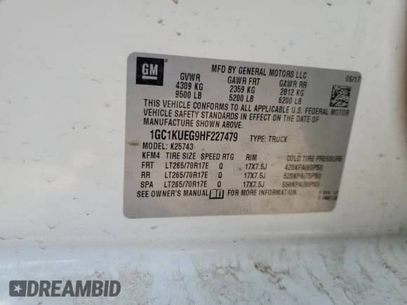 2017 Chevrolet Silverado 2500HD Work Truck with VIN 1GC1KUEG9HF227479, listed as a Copart auction lot 53292695 with 141,692 mi miles and Salvage title. Bid and sale history available at DreamBid. Image 12.